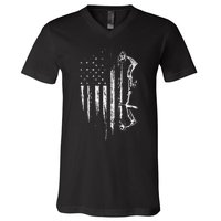 American Flag Bowhunting Bow Archery Gift For Deer Hunter V-Neck T-Shirt