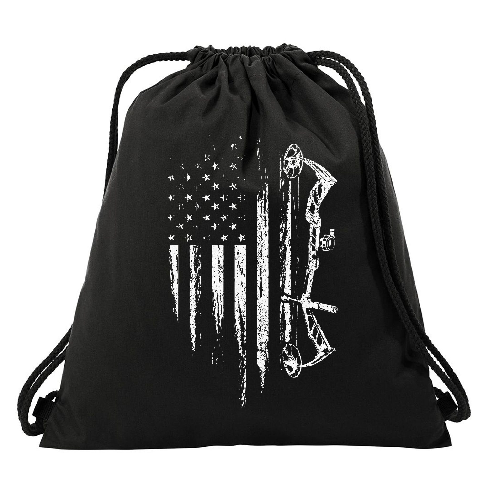 American Flag Bowhunting Bow Archery Gift For Deer Hunter Drawstring Bag
