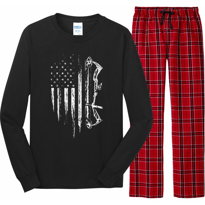 American Flag Bowhunting Bow Archery Gift For Deer Hunter Long Sleeve Pajama Set