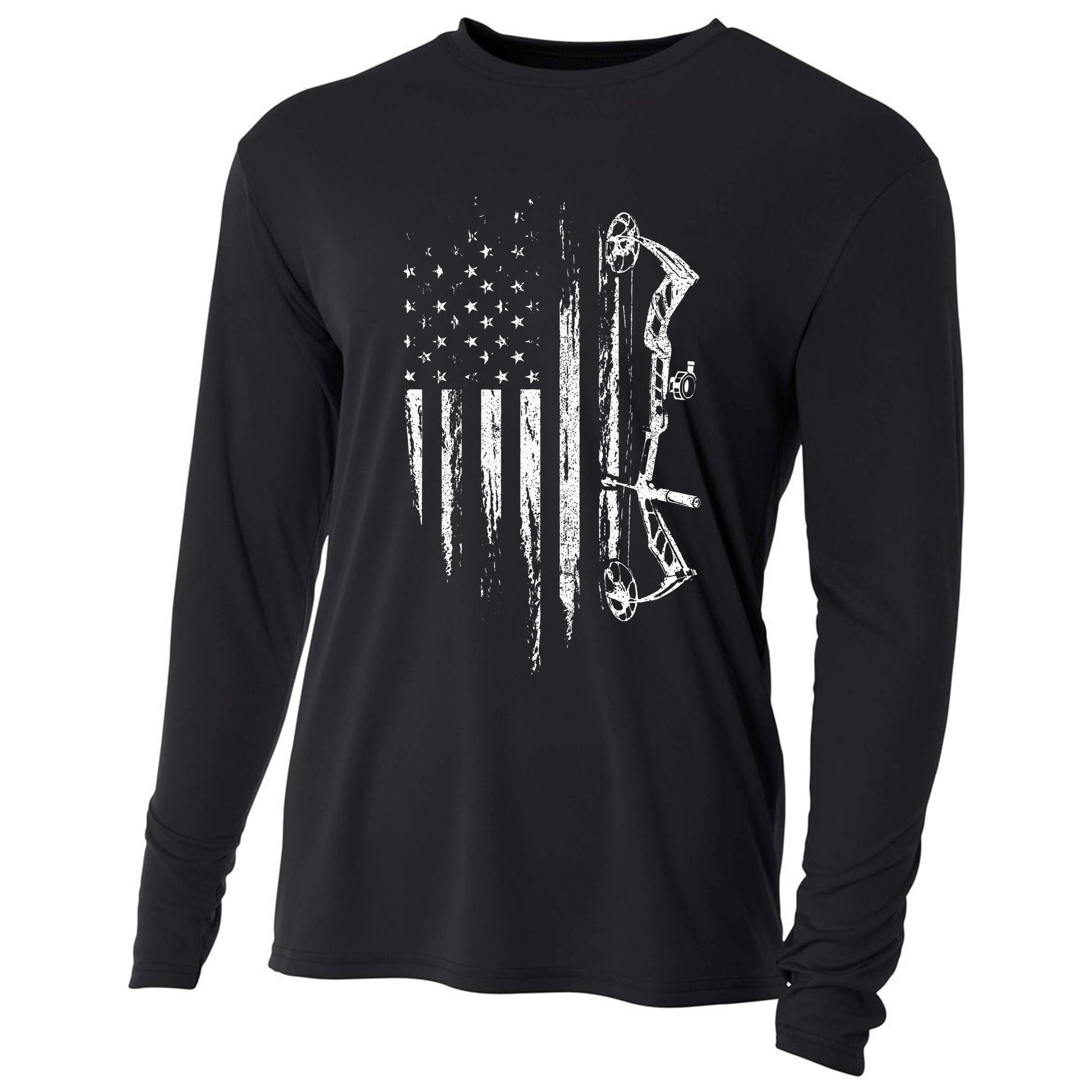 American Flag Bowhunting Bow Archery Gift For Deer Hunter Cooling Performance Long Sleeve Crew