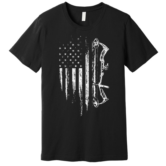 American Flag Bowhunting Bow Archery Gift For Deer Hunter Premium T-Shirt