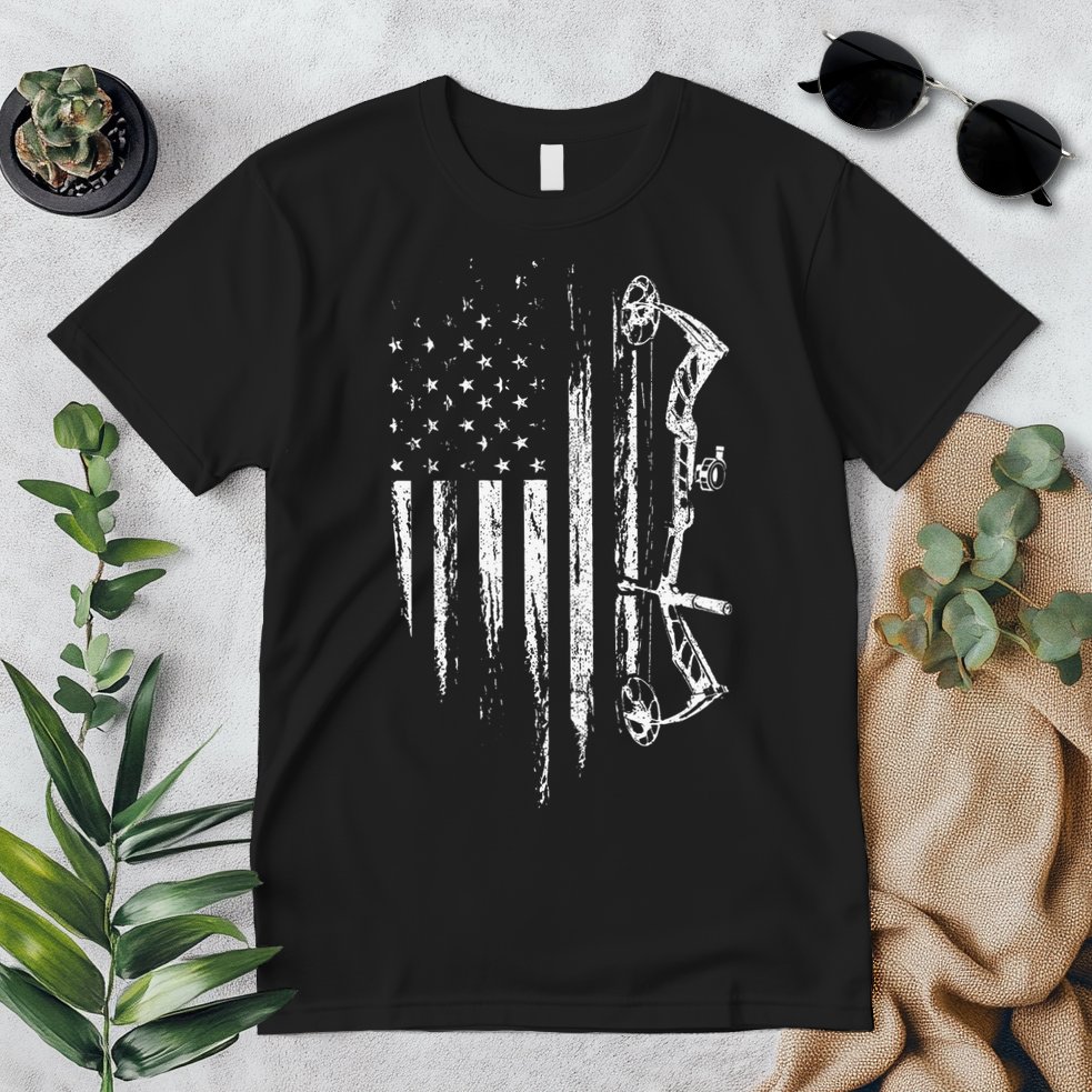 American Flag Bowhunting Bow Archery Gift For Deer Hunter Premium T-Shirt