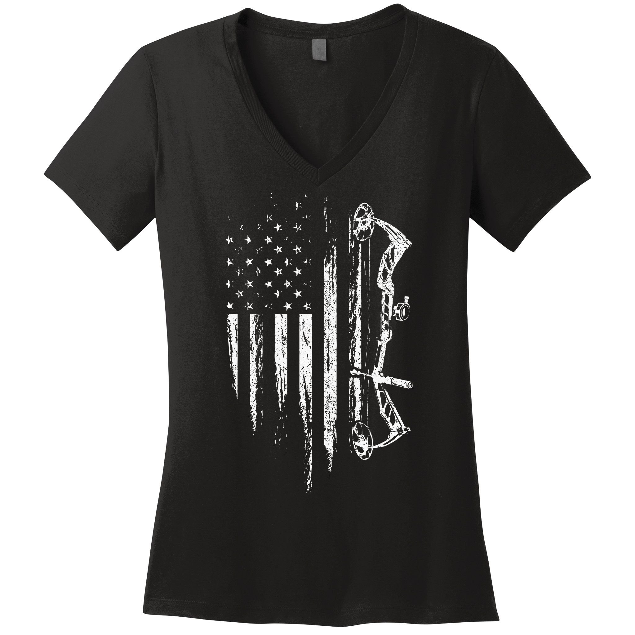 American Flag Bowhunting Bow Archery Gift For Deer Hunter Women's V-Neck T-Shirt
