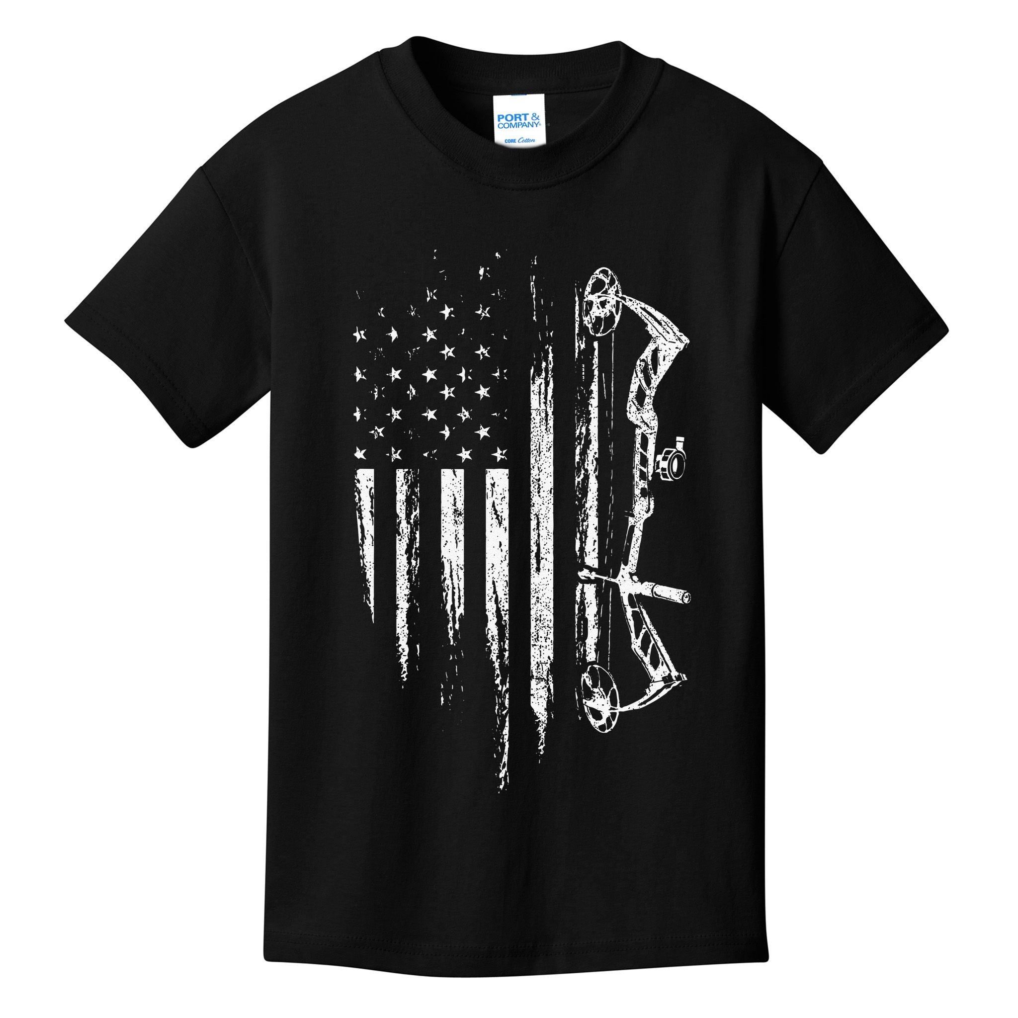 American Flag Bowhunting Bow Archery Gift For Deer Hunter Kids T-Shirt