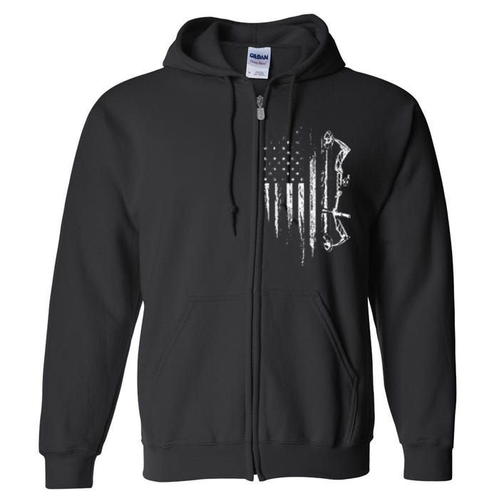 American Flag Bowhunting Bow Archery Gift For Deer Hunter Full Zip Hoodie