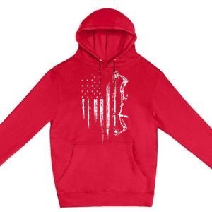 American Flag Bowhunting Bow Archery Gift For Deer Hunter Premium Pullover Hoodie