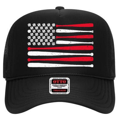 American Flag Baseball Usa Vintage Baseball Sport Fan High Crown Mesh Back Trucker Hat