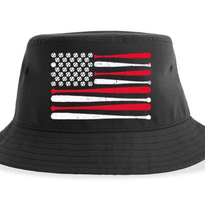 American Flag Baseball Usa Vintage Baseball Sport Fan Sustainable Bucket Hat