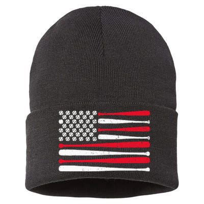 American Flag Baseball Usa Vintage Baseball Sport Fan Sustainable Knit Beanie