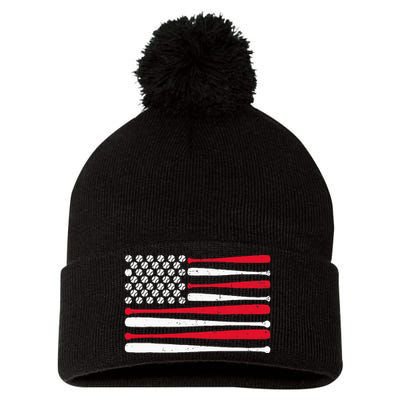 American Flag Baseball Usa Vintage Baseball Sport Fan Pom Pom 12in Knit Beanie