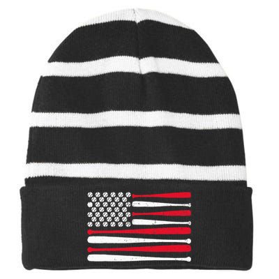 American Flag Baseball Usa Vintage Baseball Sport Fan Striped Beanie with Solid Band