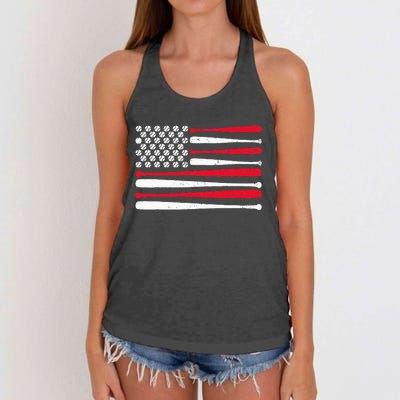 American Flag Baseball Usa Vintage Baseball Sport Fan Women's Knotted Racerback Tank