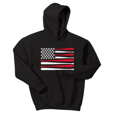 American Flag Baseball Usa Vintage Baseball Sport Fan Kids Hoodie