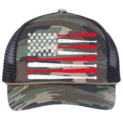 American Flag Baseball Usa Vintage Baseball Sport Fan Retro Rope Trucker Hat Cap