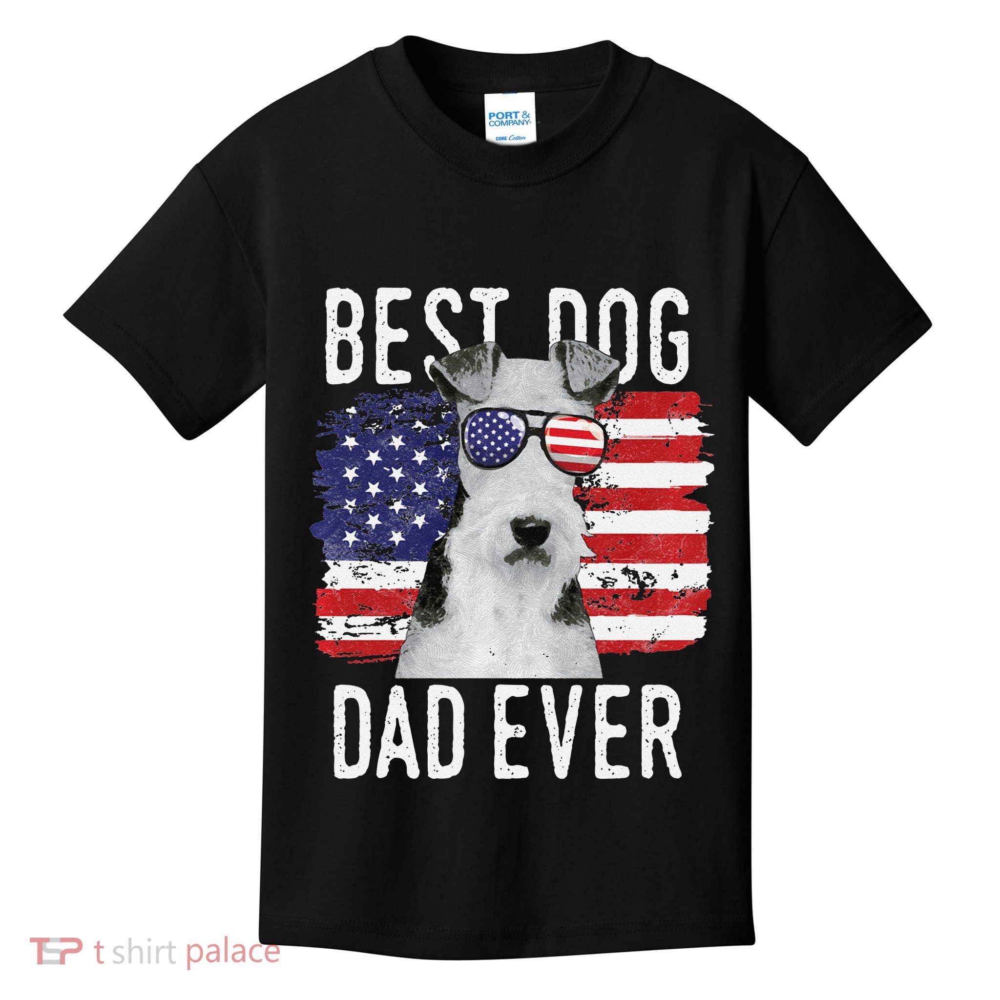 American Flag Best Dog Dad Ever Wire Fox Terrier Usa Kids T-Shirt
