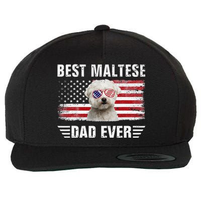 American Flag Best Maltese Dad Ever Dog Dad Fathers Day Wool Snapback Cap