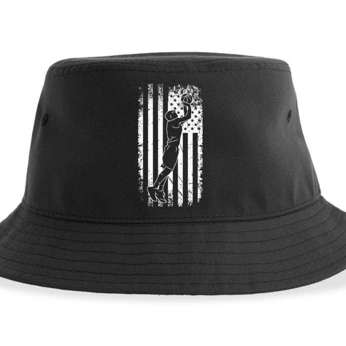 American Flag Basketball Funny Sports Player Sustainable Bucket Hat