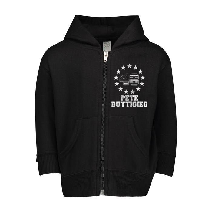 American Flag Buddigieg For President 28 Pete Buttigieg 48 Toddler Zip Fleece Hoodie