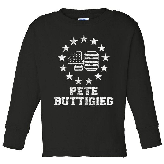 American Flag Buddigieg For President 28 Pete Buttigieg 48 Toddler Long Sleeve Shirt