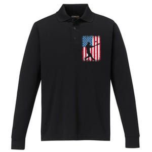 American Flag Baseball Team Gift Gift Performance Long Sleeve Polo