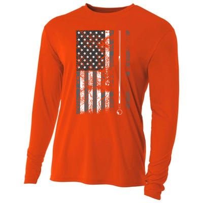 American Flag Billiard Stick Cute Table Game Funny Usa Gift Cooling Performance Long Sleeve Crew