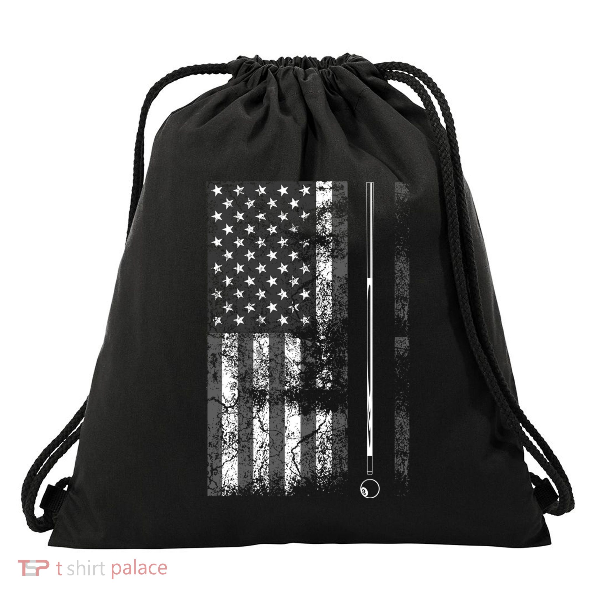 American Flag Billiard Stick Cute Table Game Funny Usa Gift Drawstring Bag