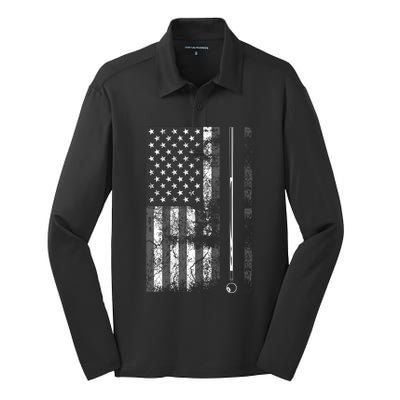 American Flag Billiard Stick Cute Table Game Funny Usa Gift Silk Touch Performance Long Sleeve Polo