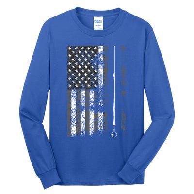 American Flag Billiard Stick Cute Table Game Funny Usa Gift Tall Long Sleeve T-Shirt