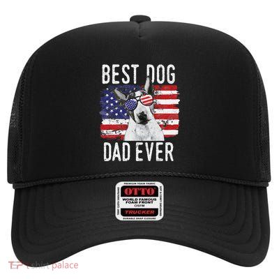 American Flag Best Dog Dad Ever Bull Terrier Usa High Crown Mesh Back Trucker Hat