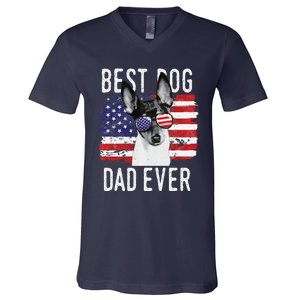 American Flag Best Dog Dad Ever Toy Fox Terriers Usa V-Neck T-Shirt