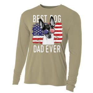 American Flag Best Dog Dad Ever Toy Fox Terriers Usa Cooling Performance Long Sleeve Crew