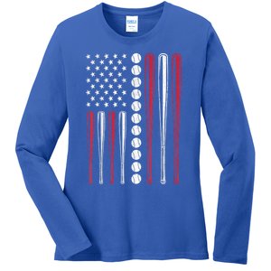 American Flag Baseball Team Gift Cute Gift Ladies Long Sleeve Shirt