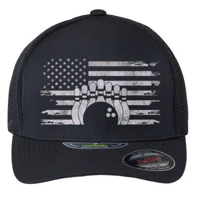 American Flag Bowling Bowling Gift Flexfit Unipanel Trucker Cap