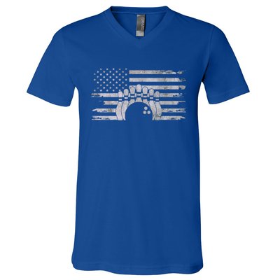 American Flag Bowling Bowling Gift V-Neck T-Shirt