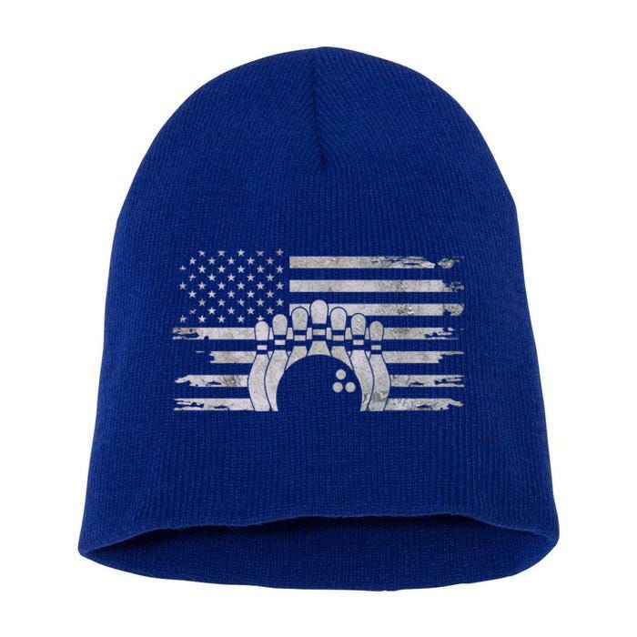 American Flag Bowling Bowling Gift Short Acrylic Beanie