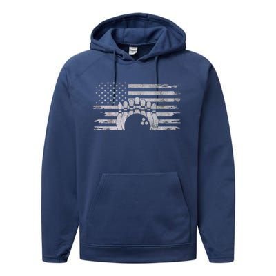 American Flag Bowling Bowling Gift Performance Fleece Hoodie