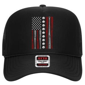 American Flag Baseball Red White Blue 4th Of July High Crown Mesh Back Trucker Hat