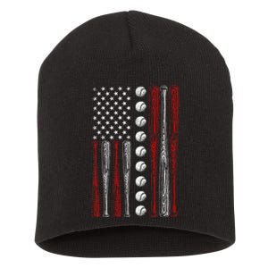 American Flag Baseball Red White Blue 4th Of July Short Acrylic Beanie