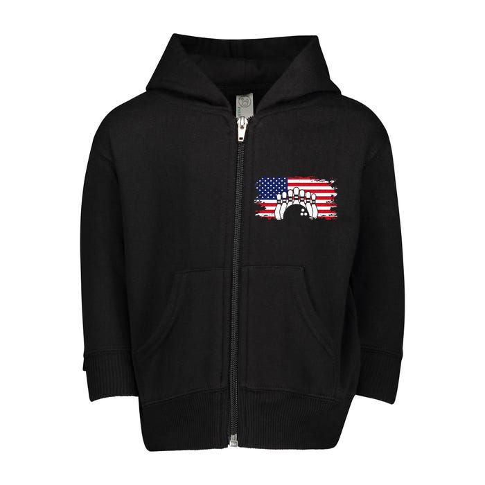 American Flag Bowling Apparel Bowling Toddler Zip Fleece Hoodie