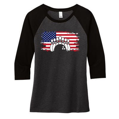 American Flag Bowling Apparel Bowling Women's Tri-Blend 3/4-Sleeve Raglan Shirt