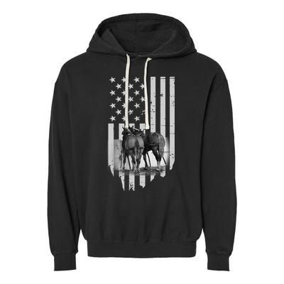 American Flag Belgian Draft Horses Gift For Farmer Gift Garment-Dyed Fleece Hoodie