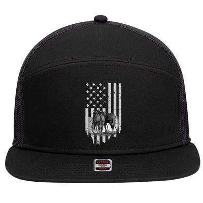 American Flag Belgian Draft Horses Gift For Farmer Gift 7 Panel Mesh Trucker Snapback Hat