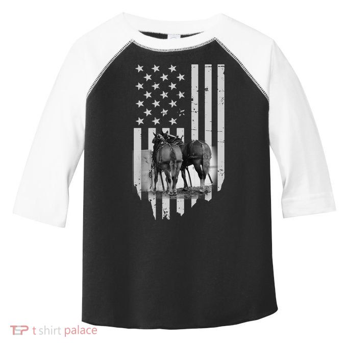 American Flag Belgian Draft Horses Gift For Farmer Gift Toddler Fine Jersey T-Shirt