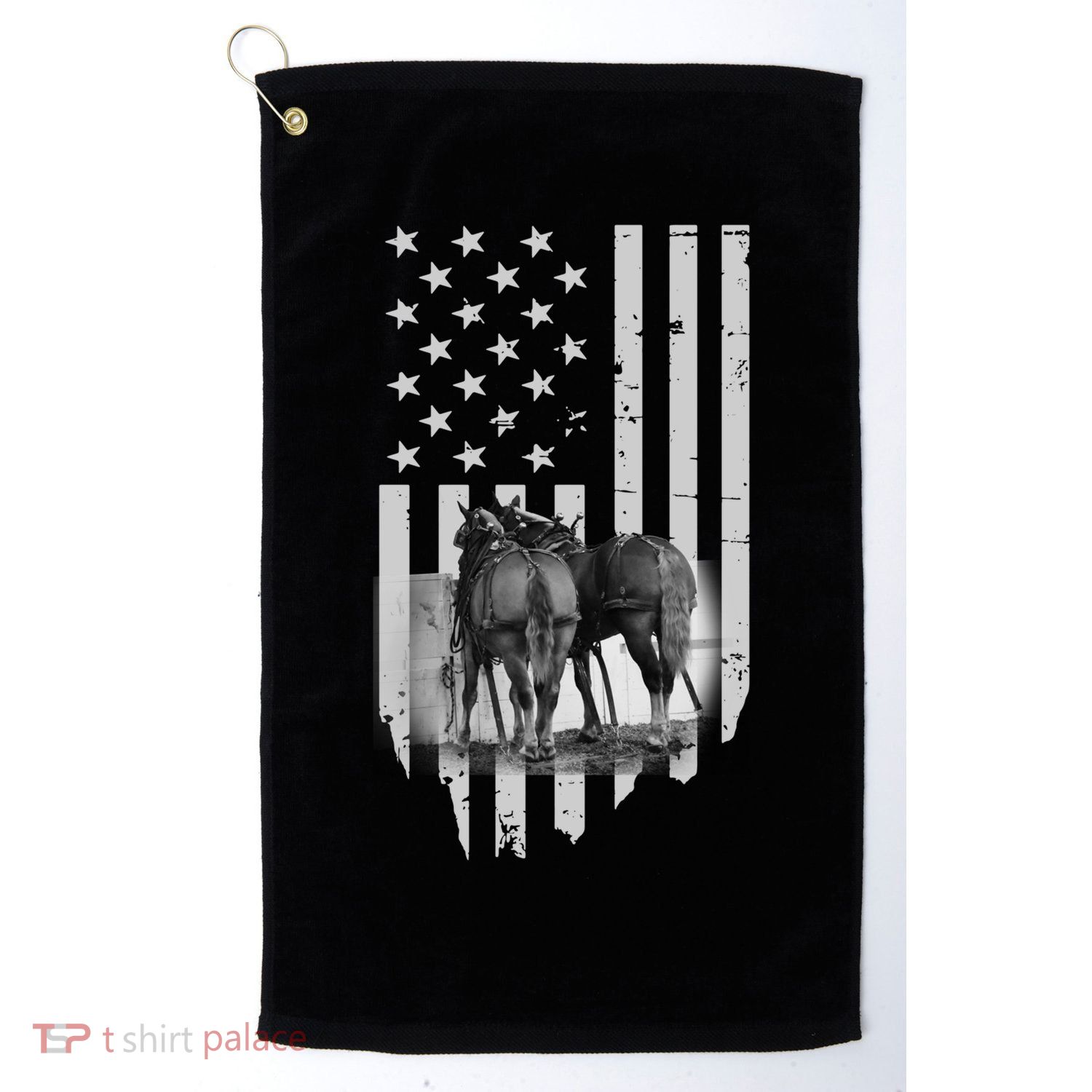 American Flag Belgian Draft Horses Gift For Farmer Gift Golf Towel