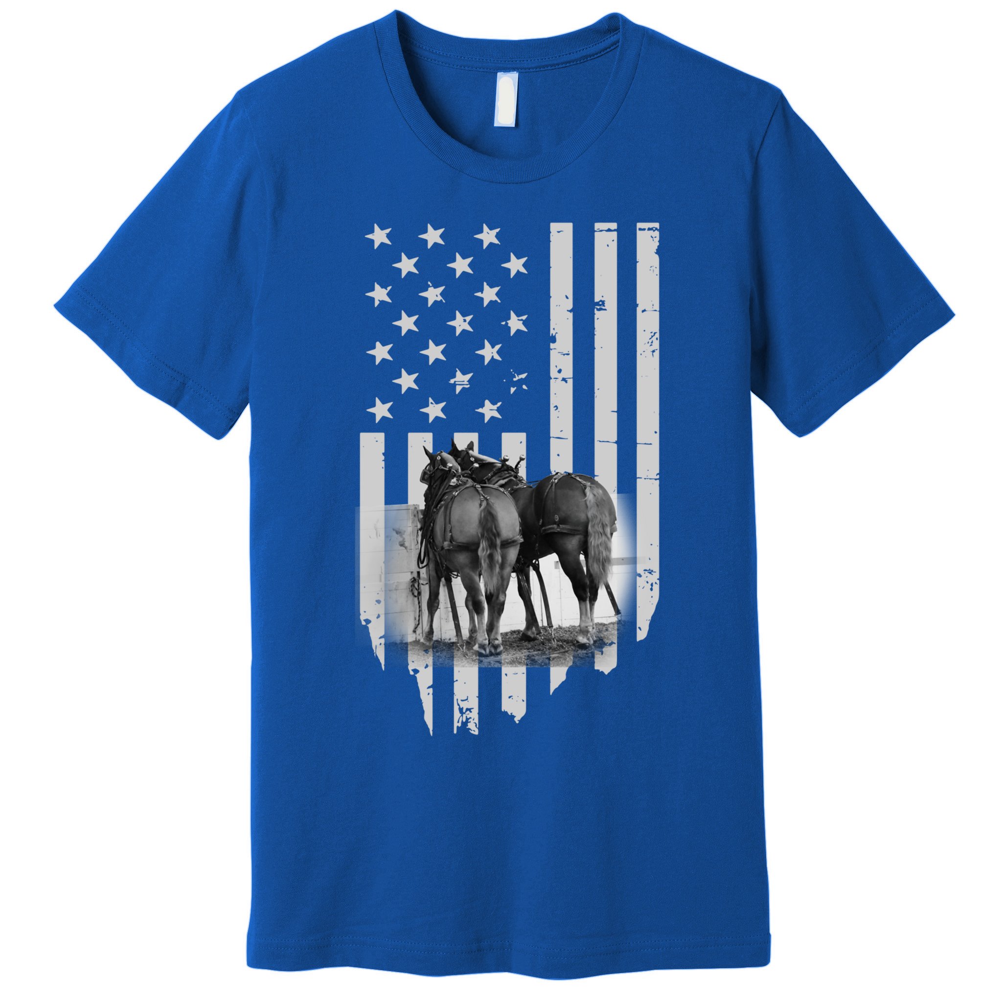 American Flag Belgian Draft Horses Gift For Farmer Gift Premium T-Shirt