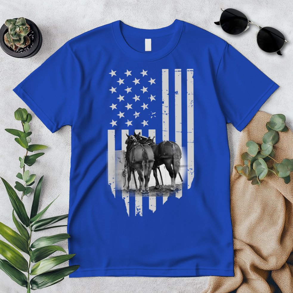 American Flag Belgian Draft Horses Gift For Farmer Gift Premium T-Shirt
