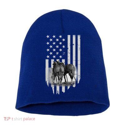 American Flag Belgian Draft Horses Gift For Farmer Gift Short Acrylic Beanie