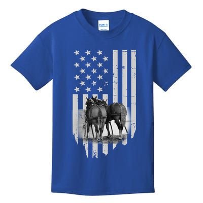 American Flag Belgian Draft Horses Gift For Farmer Gift Kids T-Shirt