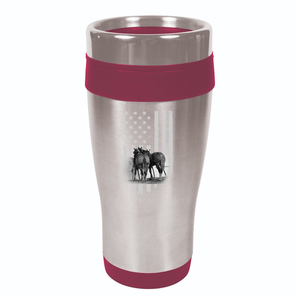 American Flag Belgian Draft Horses Gift For Farmer Gift 16oz Travel Tumbler