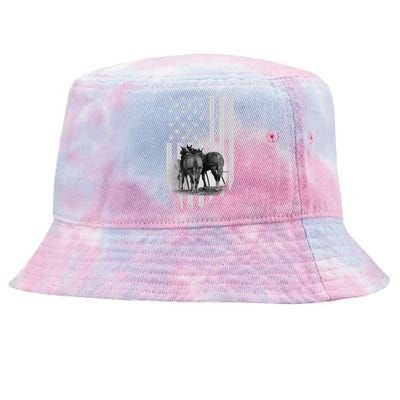 American Flag Belgian Draft Horses Gift For Farmer Gift Tie-Dyed Bucket Hat